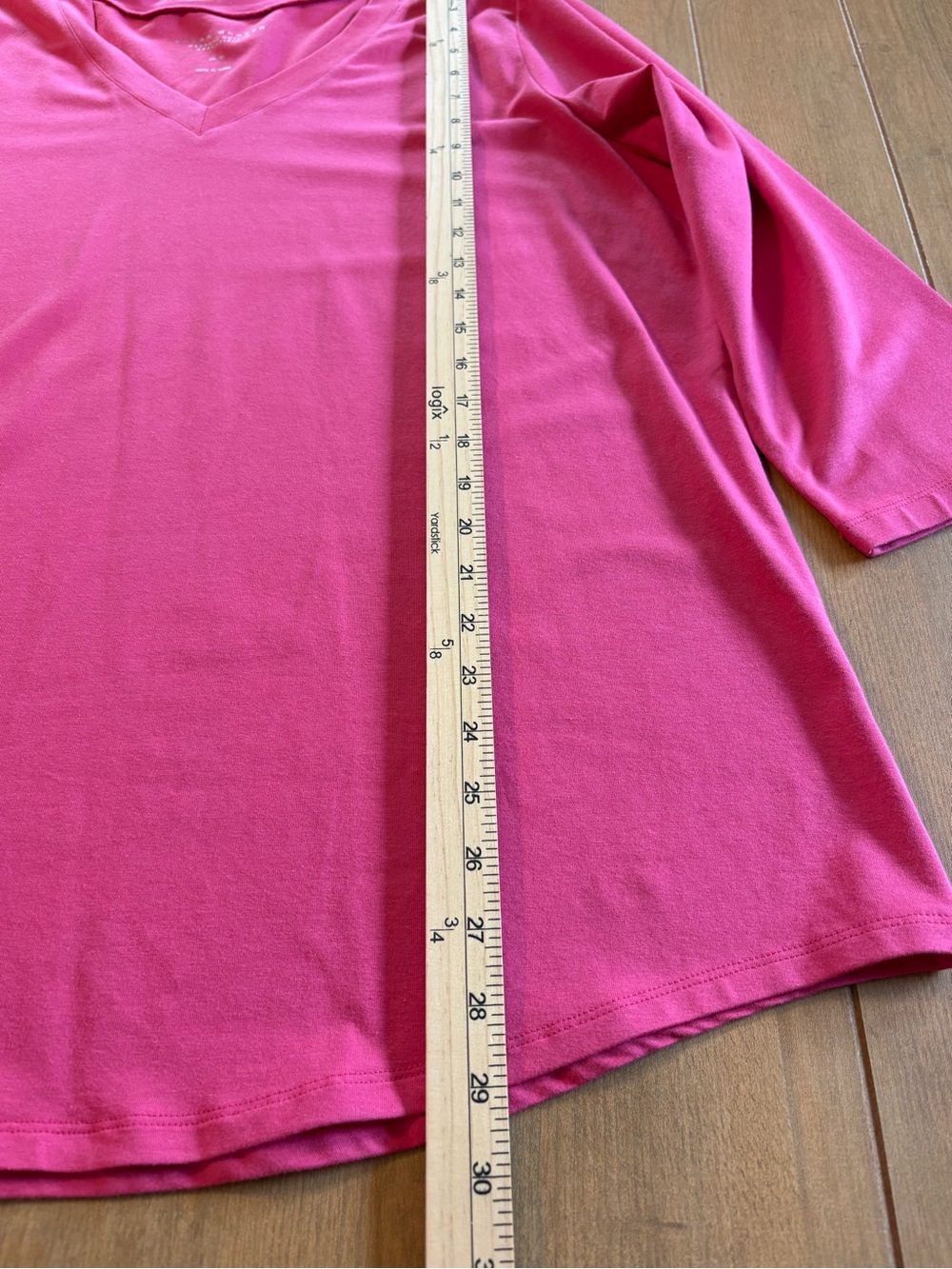 Susan Graver Weekend Cotton Pink V-Neck Tunic Top XL 3/4 Sleeve Stretch Casual - Picture 8 of 9